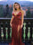 Mermaid Floor Length Dark Red Sequined Prom Dresses with Split