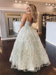 Ball Gown Tulle Lace Up Silver Prom Dresses