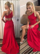 Red Slit One Shoulder Red Prom Dresses