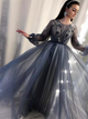 A Line Scoop Lace Appliques Tulle  Prom Dresses