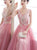 A Line Pink V Neck Tulle Lace Prom Dresses