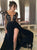 Black Long Sleeves Lace Prom Dresses with Slit 