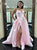 Pink Satin Spaghetti Straps Side Slit Prom Dresses