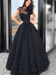 A Line Black Floor Length Prom Dresses