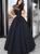 A Line Black Prom Dresses Jewel Cap Sleeves with Pearls