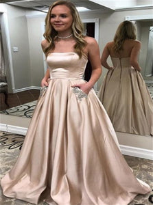 Strapless Ball Gown Champagne Prom Dresses