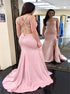 Pink Spaghetti Straps Mermaid Satin Prom Dress LBQ1277