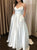 White Spaghetti Straps V Neck Satin Prom Dresses