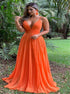 A Line Orange Tulle Prom Dress with Pleats LBQ1150