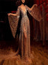 A Line V Neck Long Sleeves Sequins Prom Dress LBQ1278
