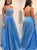 A Line Blue Spaghetti Straps Prom Dresses