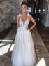 Deep V Neck Tulle Beadings Spaghetti Prom Dress Backless with 3D Appliques LBQ0649