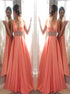A Line V Neck Satin Prom Dress LBQ1488