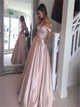  Off the Shoulder Ball Gown Pearl Pink Prom Dresses with Pockets