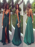 Dark Green Cross Criss Satin Prom Dress LBQ1151