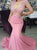 Mermaid Pink Two Piece Prom Dresses with Sweep Train