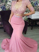 Mermaid Pink Two Piece Prom Dresses with Sweep Train