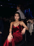 A Line Satin Red Sleeveless Prom Dress LBQ1076