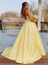 A Line Yellow Lace Up Prom Dress with Beadings LBQ0760