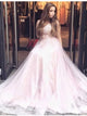 A Line Pink Tulle Prom Dresses with Appliques 