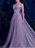 A Line One Shoulder Tulle Prom Dress with Pleats LBQ0724