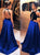 A Line Hater Sweep Train Black and Blue Prom Dresses with Pleats