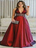 Halter Burgundy Prom Dress With Beadings LBQ1081