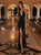 A Line Black Halter Prom Dresses with Split