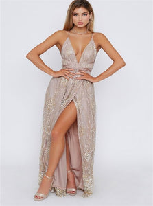 A Line Champagne Floor Length Satin Prom Dresses with Slit