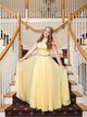 A Line Off the Shoulder Yellow Floor Length Prom Dresses