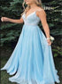 Light Sky Blue V Neck Tulle Prom Dress LBQ1161