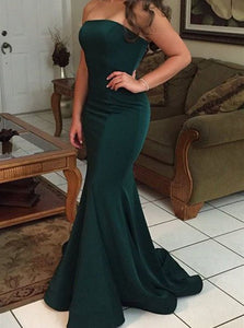 Mermaid Dark Green Strapless Prom Dresses