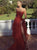 A Line Strapless Red Tulle Prom Dresses with Slit