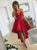 Spaghetti Straps V Neck Lace Asymmetry Red Satin Prom Dresses