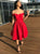 Elegant Off the Shoulder Pleated Red Satin Short Prom Dresses