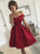 Off the Shoulder Pleated Red Satin Short Prom Dresses