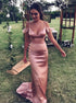 Spaghetti Straps Satin Sheath Drop Sleeves Pink Prom Dress LBQ0668