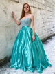 Sweetheart Beadings Sweep Train Ball Gown Green Prom Dresses