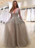 Tulle Long Sleeves Prom Dress A Line V Neck with Beadings LBQ0671