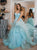 Light Blue Backless Spaghetti Straps Tulle Prom Dresses wifh Ruffles