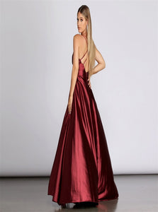 Sweep Train Burgundy Evening Dresses