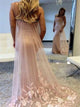 Mermaid Spaghetti Straps Pearl Pink Prom Dress with Appliques Beadings