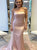 Mermaid Spaghetti Straps Sweep Train Pearl Pink Prom Dress with Appliques Beadings