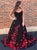 A Line Spaghetti Straps Black Lace Prom Dress with Appliques