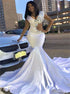 Mermaid V Neck Satin Rhinestones Sweep Train Prom Dresses LBQ1656