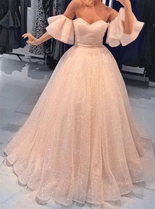 Off the Shoulder Sweetheart Ball Gown Pink Prom Dresses
