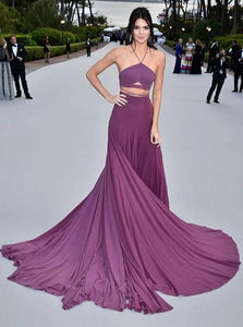 Spaghetti Straps A Line Chiffon Purple Prom Dresses