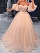 Off the Shoulder Sweetheart Ball Gown Prom Dresses with Sequins