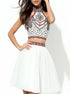 Embroidery Short Halter Tulle Sleeveless Prom Dress LBQ1740