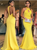Sheath Halter Sleeveless Ruffles Satin Yellow Prom Dresses 